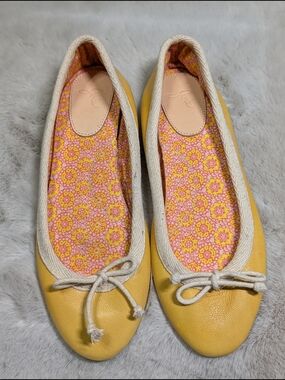Joie Yellow Ballet Flats with Rope Trim and Floral Lining